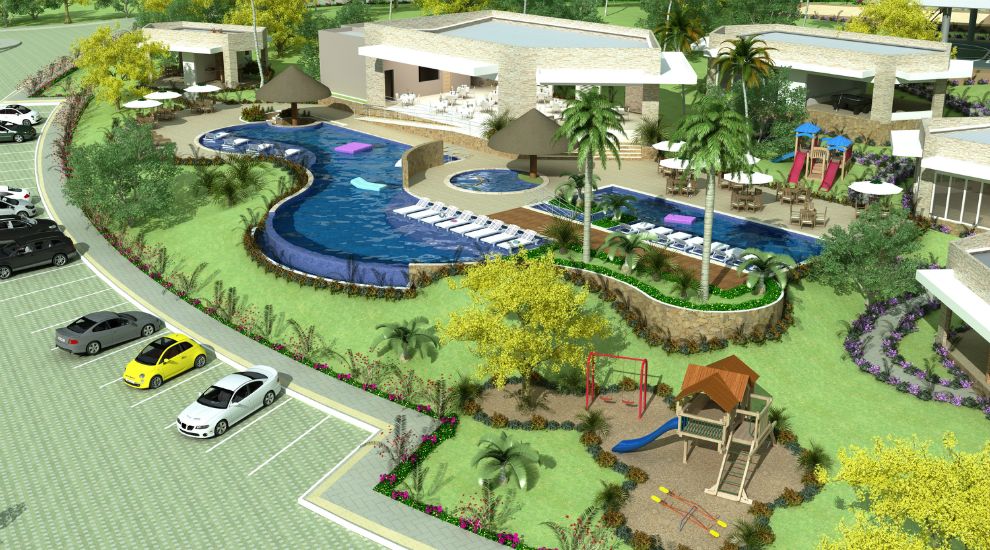 Piscinas de lazer com bar molhado, cascata, borda infinita e bar molhado;